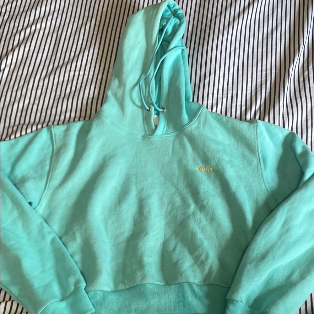 Mint Green Hoodie with Gold Embroidery